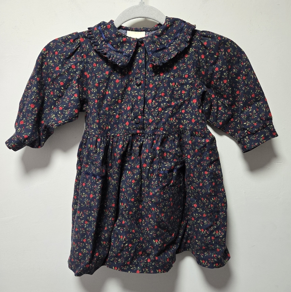 Vintage Laura Ashley Mother & Daughter Girls Blue Dress Size 2 Years Apples